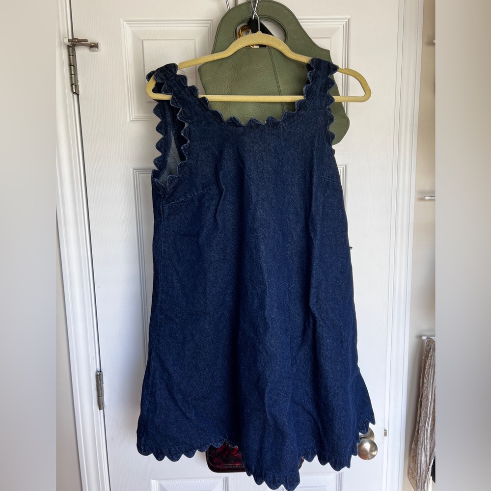 ASOS Dark Blue Denim Scallop-Trim Sleeveless Dress